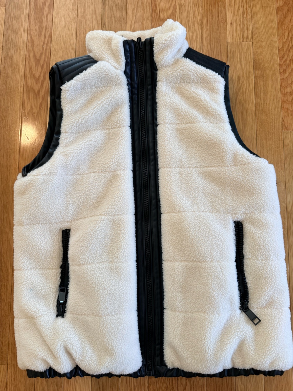 Rebecca Minkoff White Sherpa Vest with Black Trim